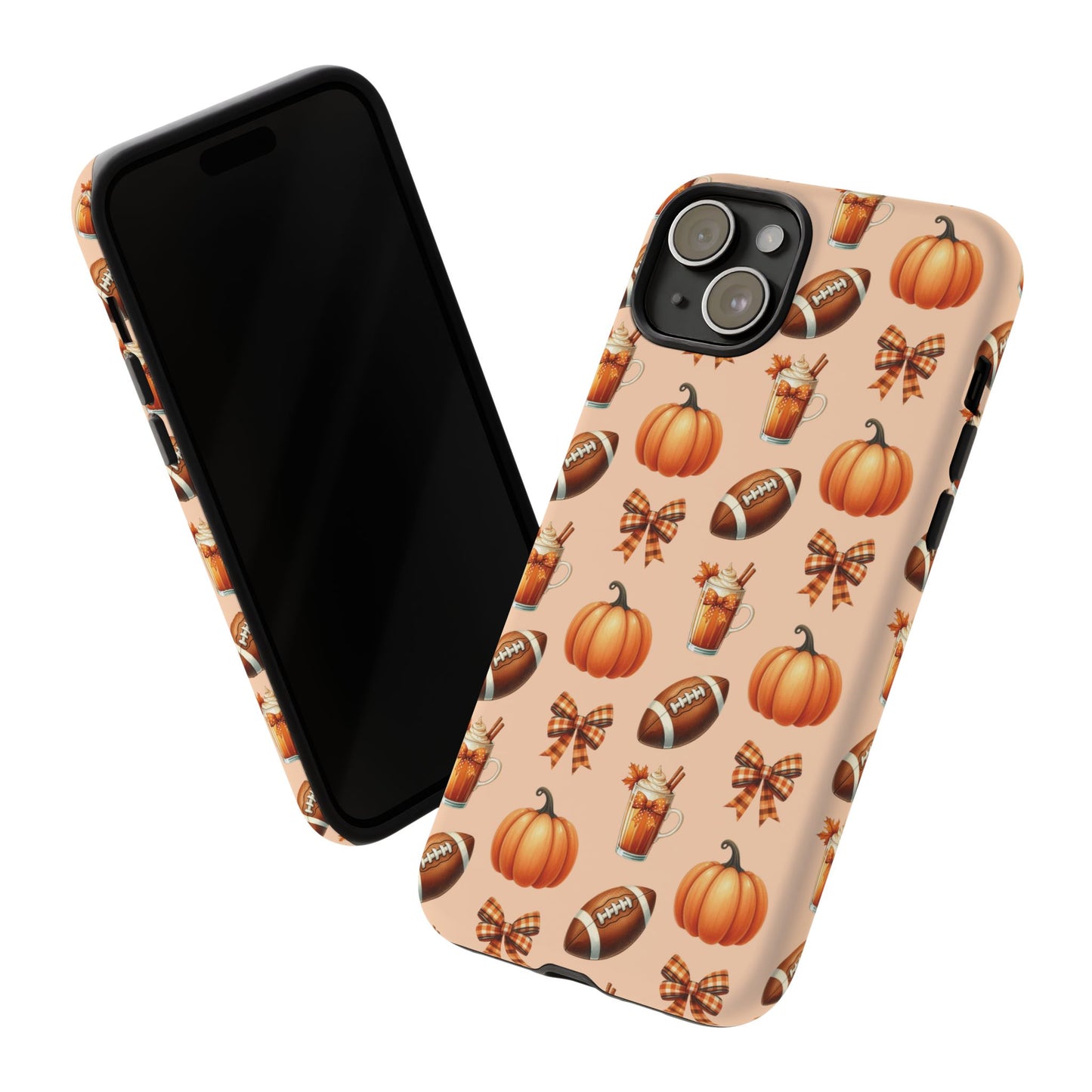 Pumpkins, Footballs, and Bows Fall Autumn Phone Case – Tough Phone Case – Cute Spooky Design - iPhone 16 - Samsung Galaxy - Google Pixel