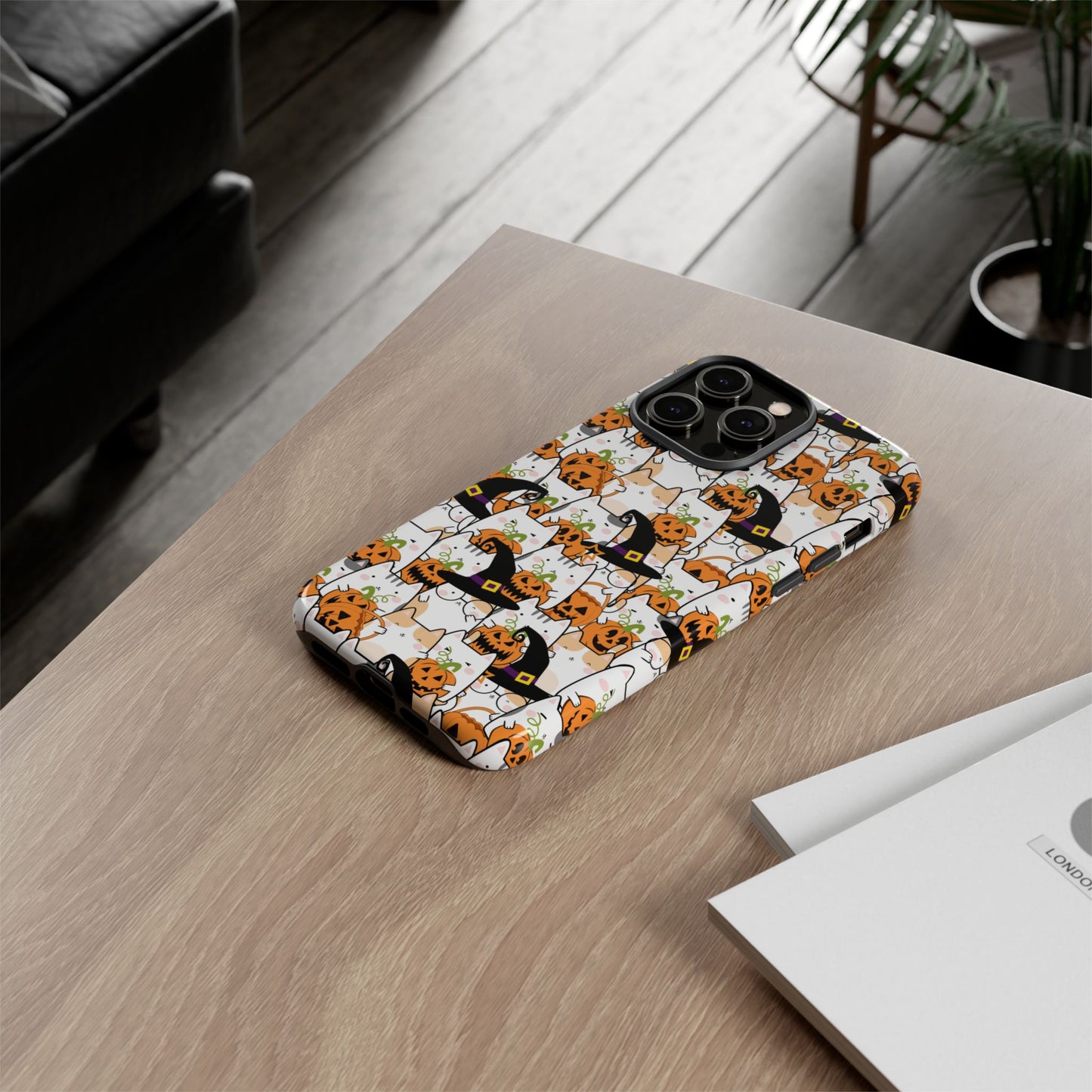 Halloween Cats and Pumpkins Phone Case – Tough Phone Case – Cute Spooky Design - iPhone 16 - Samsung Galaxy - Google Pixel