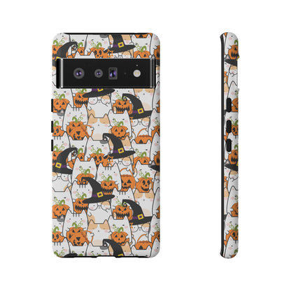 Halloween Cats and Pumpkins Phone Case – Tough Phone Case – Cute Spooky Design - iPhone 16 - Samsung Galaxy - Google Pixel