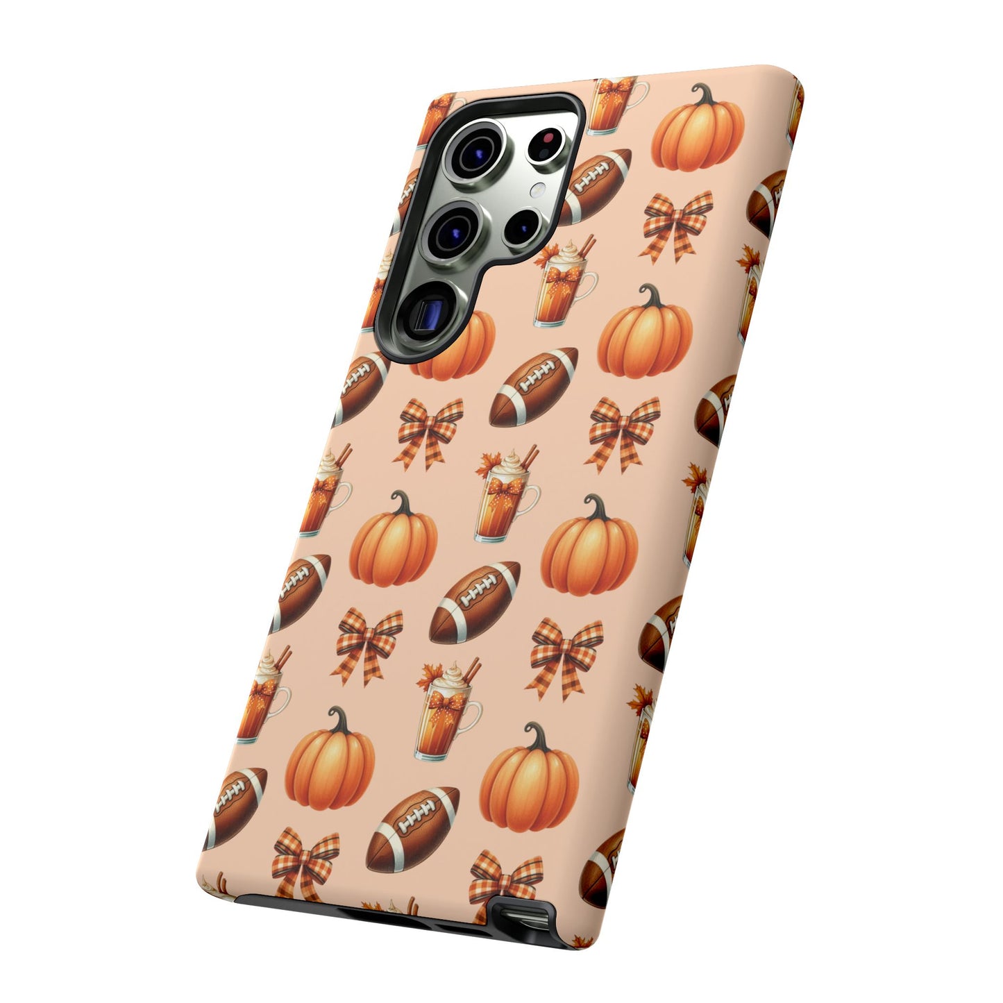 Pumpkins, Footballs, and Bows Fall Autumn Phone Case – Tough Phone Case – Cute Spooky Design - iPhone 16 - Samsung Galaxy - Google Pixel