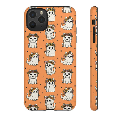 Ghost Cats and Pumpkins Halloween Phone Case – Tough Phone Case – Cute Spooky Design - iPhone 16 - Samsung Galaxy - Google Pixel