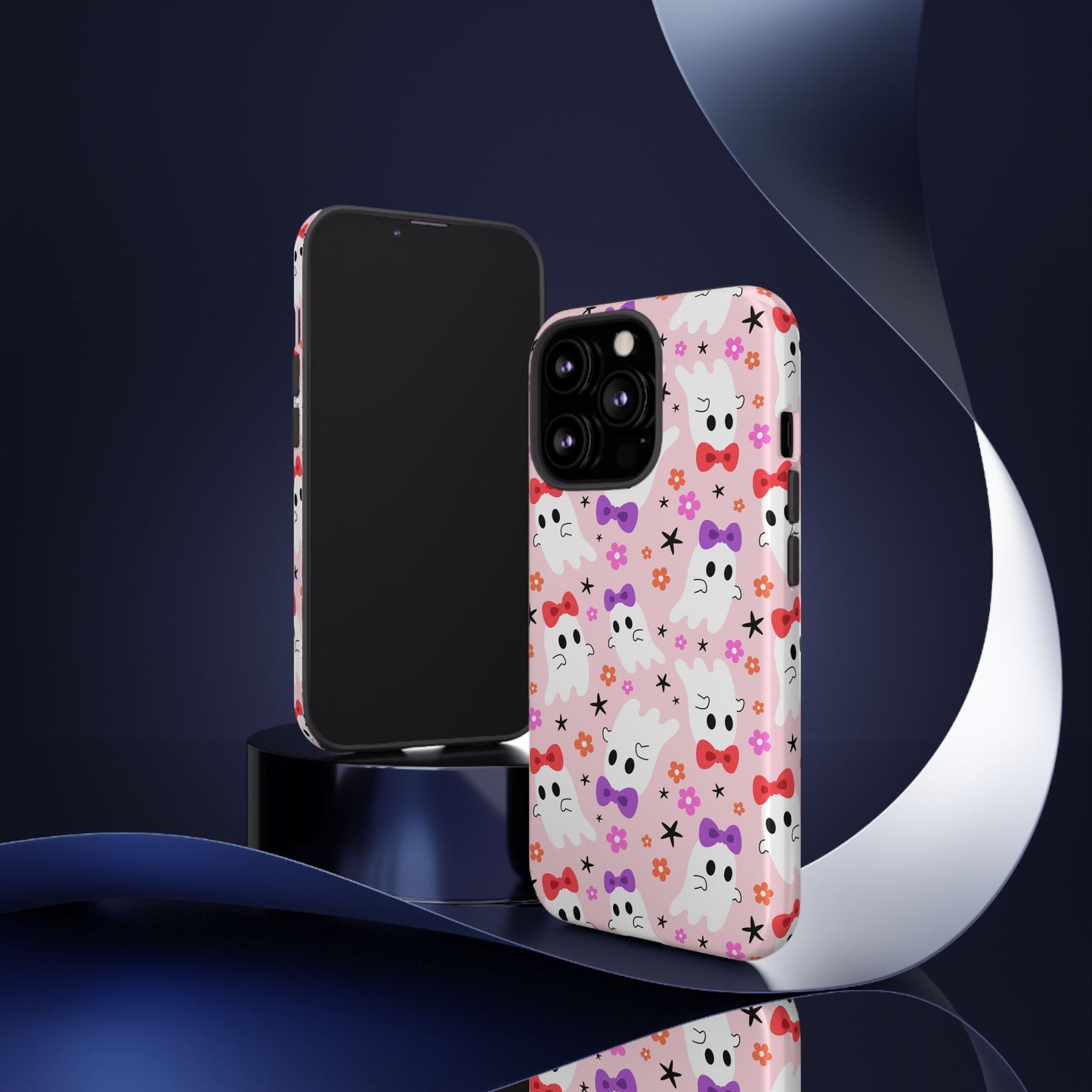 Cute Ghosts with Bows and Stars Halloween Phone Case – Tough Phone Case – Cute Spooky Design - iPhone 16 - Samsung Galaxy - Google Pixel