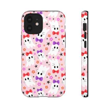 Cute Ghosts with Bows and Stars Halloween Phone Case – Tough Phone Case – Cute Spooky Design - iPhone 16 - Samsung Galaxy - Google Pixel