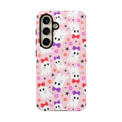 Cute Ghosts with Bows and Stars Halloween Phone Case – Tough Phone Case – Cute Spooky Design - iPhone 16 - Samsung Galaxy - Google Pixel