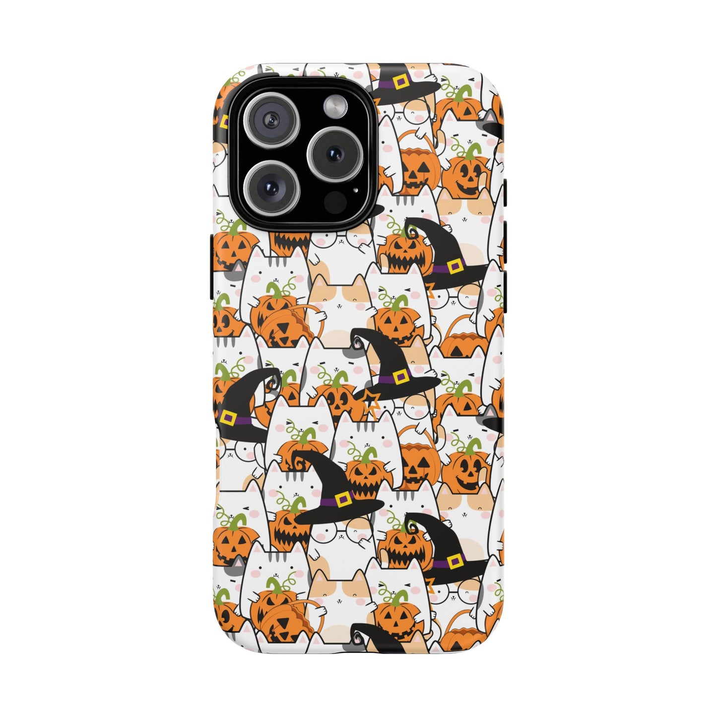 Halloween Cats and Pumpkins Phone Case – Tough Phone Case – Cute Spooky Design - iPhone 16 - Samsung Galaxy - Google Pixel