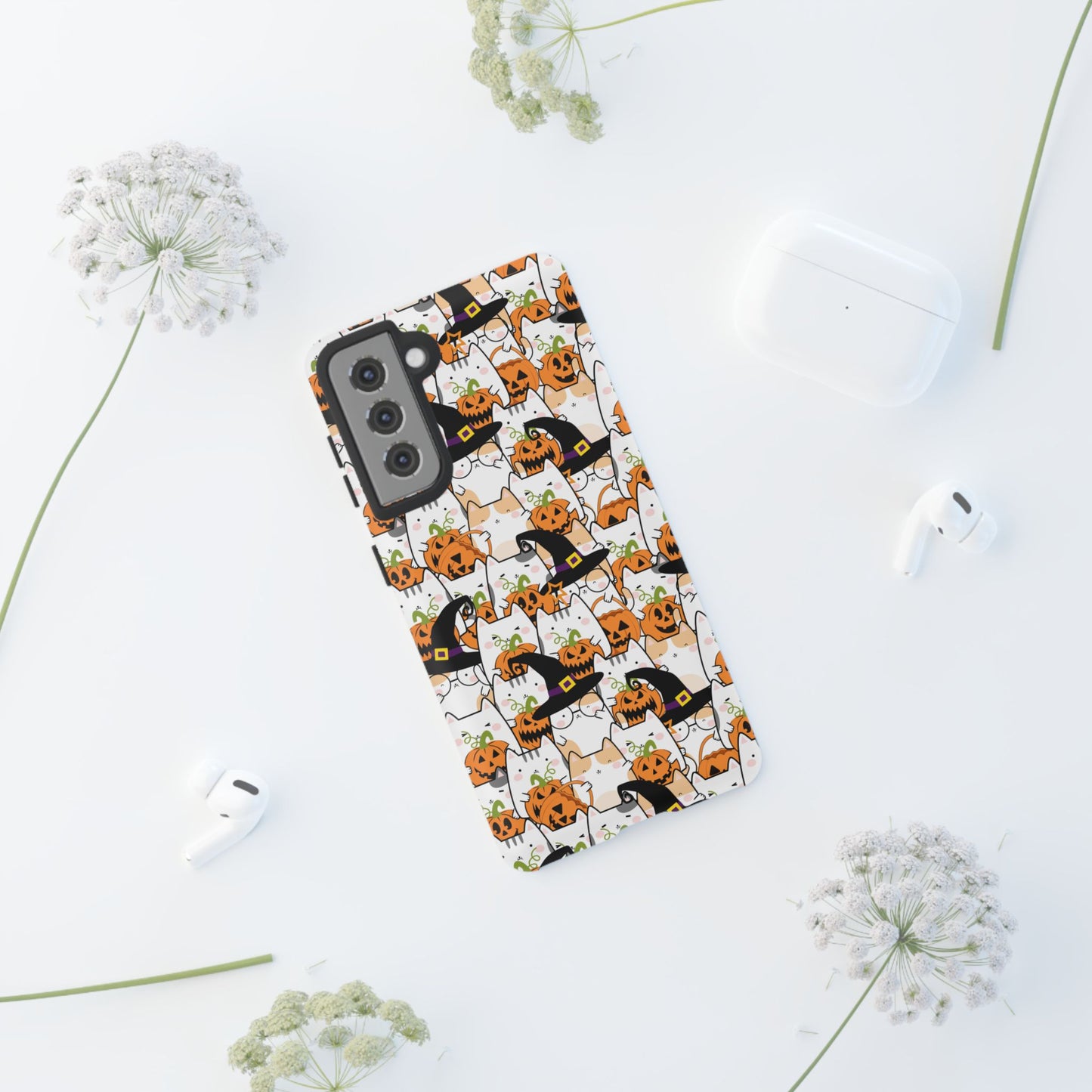 Halloween Cats and Pumpkins Phone Case – Tough Phone Case – Cute Spooky Design - iPhone 16 - Samsung Galaxy - Google Pixel