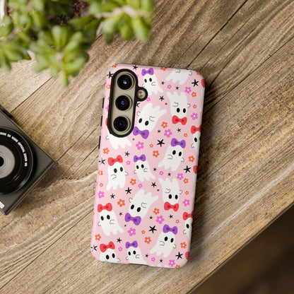 Cute Ghosts with Bows and Stars Halloween Phone Case – Tough Phone Case – Cute Spooky Design - iPhone 16 - Samsung Galaxy - Google Pixel