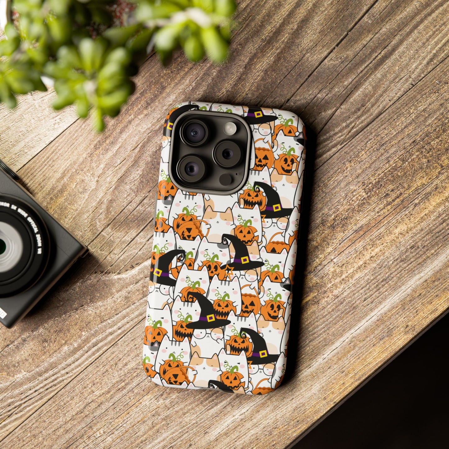 Halloween Cats and Pumpkins Phone Case – Tough Phone Case – Cute Spooky Design - iPhone 16 - Samsung Galaxy - Google Pixel