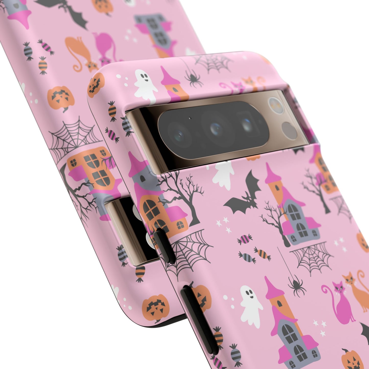 Pink Haunted House and Cats Halloween Phone Case – Tough Phone Case – Cute Spooky Design - iPhone 16 - Samsung Galaxy - Google Pixel