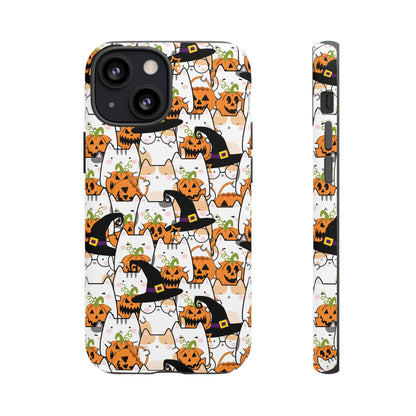 Halloween Cats and Pumpkins Phone Case – Tough Phone Case – Cute Spooky Design - iPhone 16 - Samsung Galaxy - Google Pixel