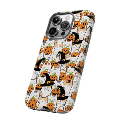 Halloween Cats and Pumpkins Phone Case – Tough Phone Case – Cute Spooky Design - iPhone 16 - Samsung Galaxy - Google Pixel