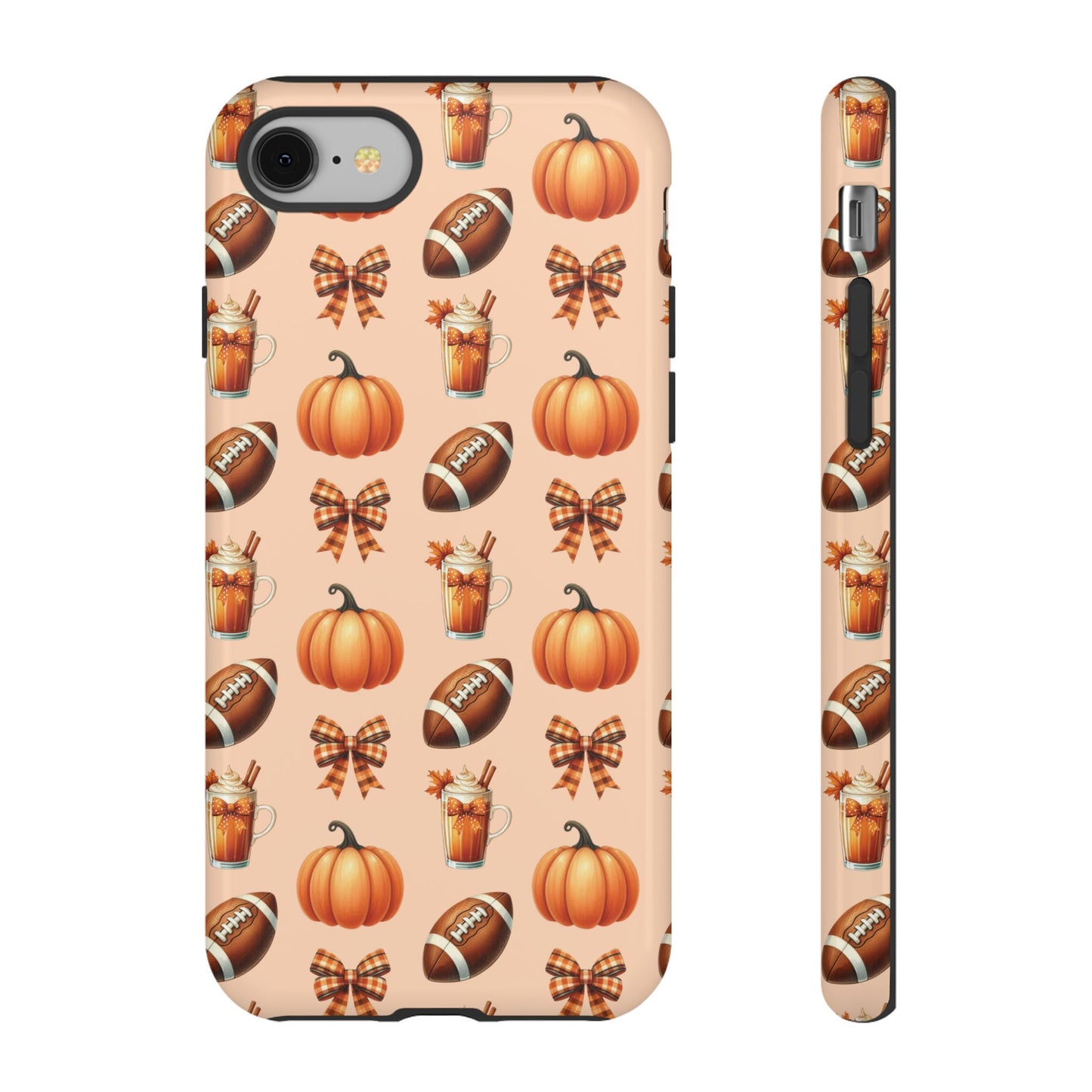 Pumpkins, Footballs, and Bows Fall Autumn Phone Case – Tough Phone Case – Cute Spooky Design - iPhone 16 - Samsung Galaxy - Google Pixel