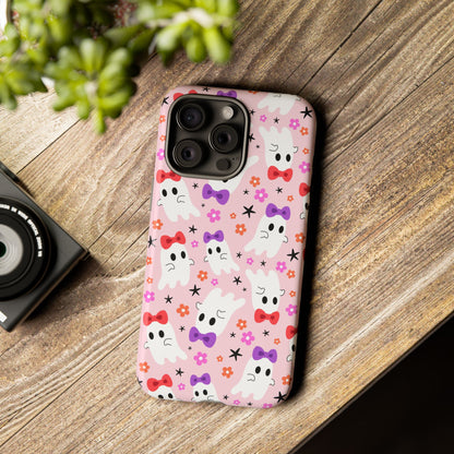 Cute Ghosts with Bows and Stars Halloween Phone Case – Tough Phone Case – Cute Spooky Design - iPhone 16 - Samsung Galaxy - Google Pixel