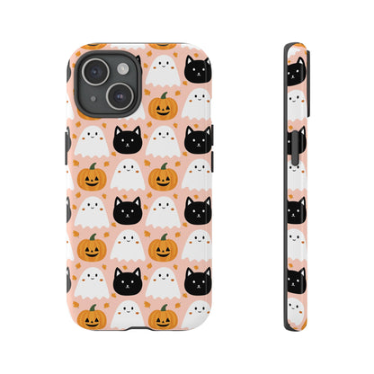 Ghosts, Pumpkins, and Black Cats Phone Case – Tough Phone Case – Cute Spooky Design - iPhone 16 - Samsung Galaxy - Google Pixel