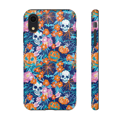 Floral Skulls and Pumpkins Halloween Phone Case – Tough Phone Case – Cute Spooky Design - iPhone 16 - Samsung Galaxy - Google Pixel