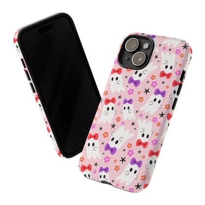 Cute Ghosts with Bows and Stars Halloween Phone Case – Tough Phone Case – Cute Spooky Design - iPhone 16 - Samsung Galaxy - Google Pixel