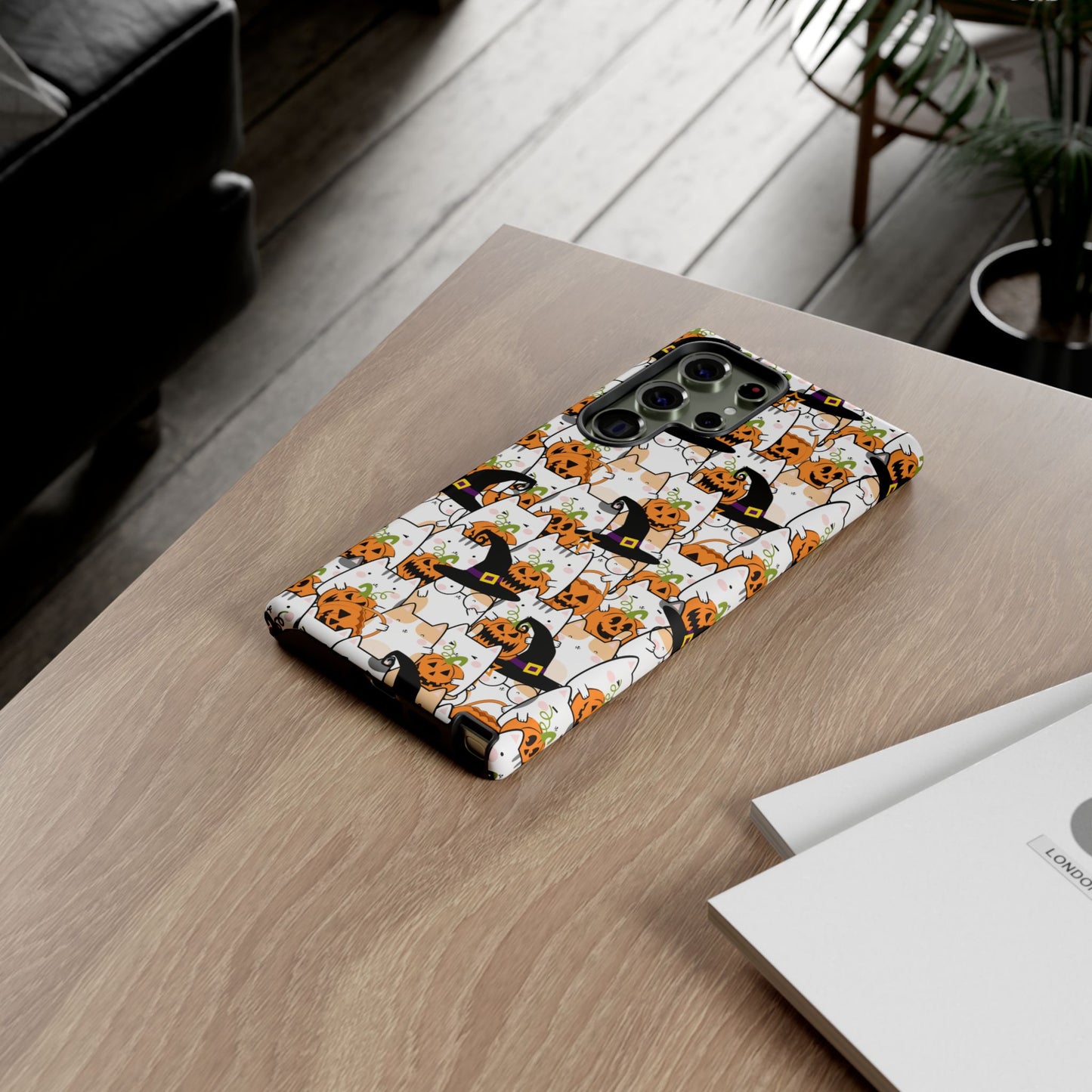 Halloween Cats and Pumpkins Phone Case – Tough Phone Case – Cute Spooky Design - iPhone 16 - Samsung Galaxy - Google Pixel