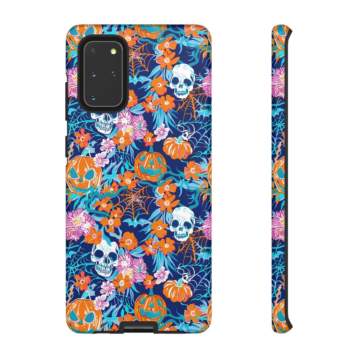 Floral Skulls and Pumpkins Halloween Phone Case – Tough Phone Case – Cute Spooky Design - iPhone 16 - Samsung Galaxy - Google Pixel