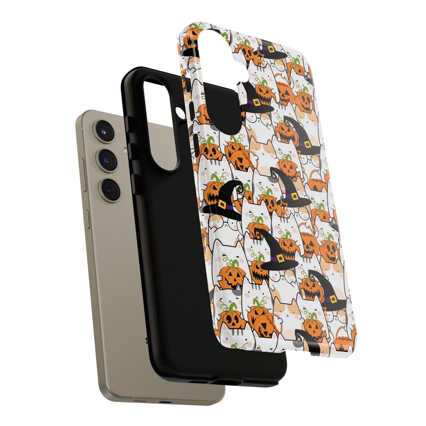 Halloween Cats and Pumpkins Phone Case – Tough Phone Case – Cute Spooky Design - iPhone 16 - Samsung Galaxy - Google Pixel