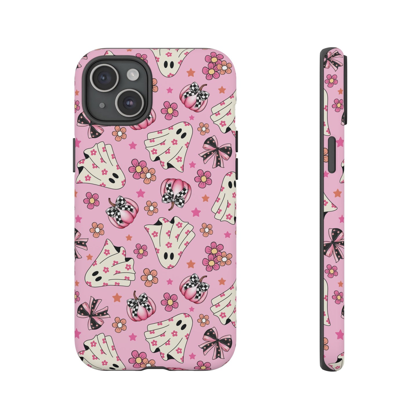 Pink Ghosts and Flowers Halloween Phone Case – Tough Phone Case – Cute Spooky Design - iPhone 16 - Samsung Galaxy - Google Pixel