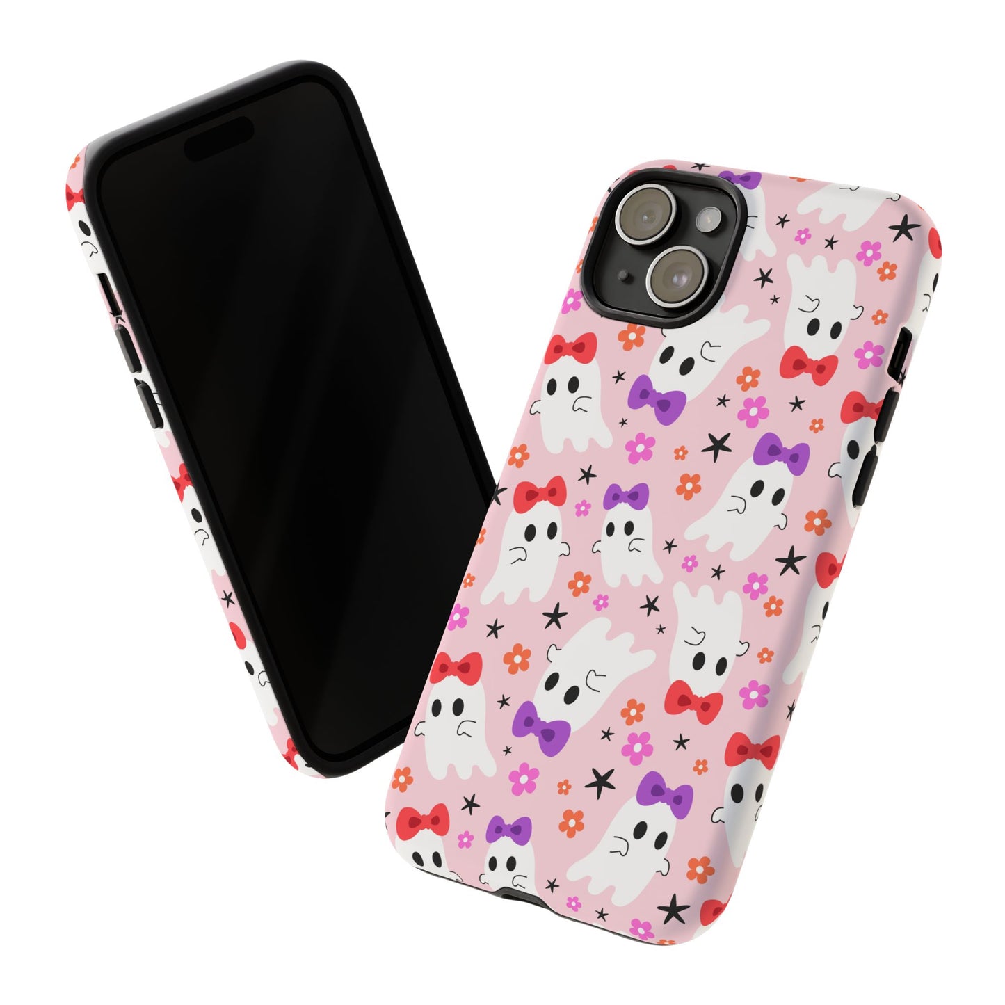 Cute Ghosts with Bows and Stars Halloween Phone Case – Tough Phone Case – Cute Spooky Design - iPhone 16 - Samsung Galaxy - Google Pixel