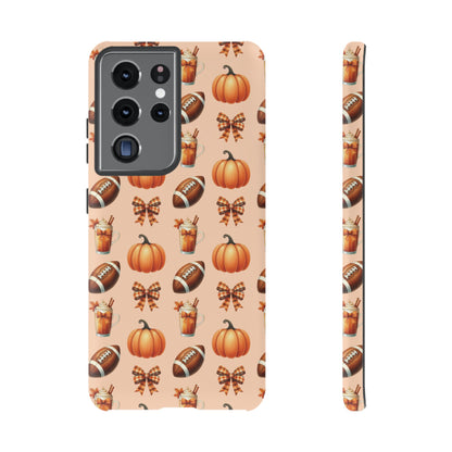 Pumpkins, Footballs, and Bows Fall Autumn Phone Case – Tough Phone Case – Cute Spooky Design - iPhone 16 - Samsung Galaxy - Google Pixel