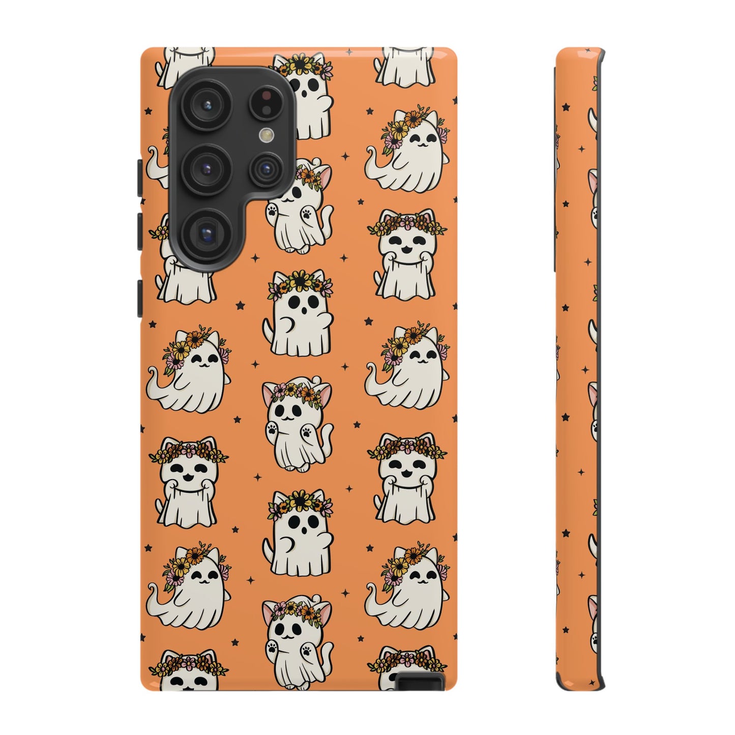 Ghost Cats and Pumpkins Halloween Phone Case – Tough Phone Case – Cute Spooky Design - iPhone 16 - Samsung Galaxy - Google Pixel