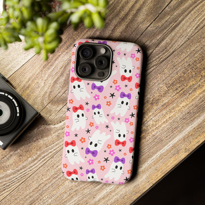 Cute Ghosts with Bows and Stars Halloween Phone Case – Tough Phone Case – Cute Spooky Design - iPhone 16 - Samsung Galaxy - Google Pixel