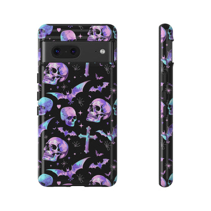 Pastel Skulls and Crosses Gothic Phone Case – Tough Phone Case – Cute Spooky Design - iPhone 16 - Samsung Galaxy - Google Pixel