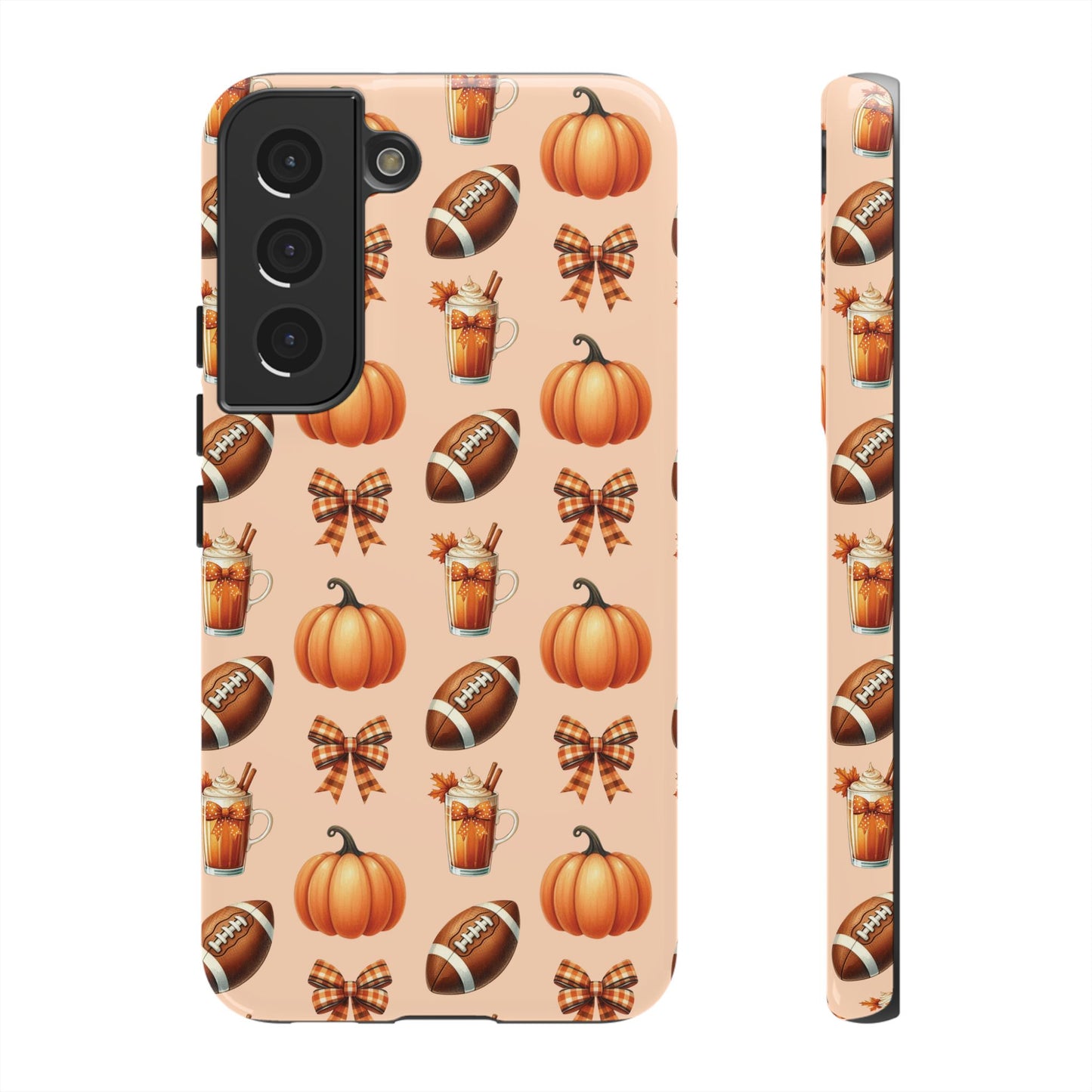 Pumpkins, Footballs, and Bows Fall Autumn Phone Case – Tough Phone Case – Cute Spooky Design - iPhone 16 - Samsung Galaxy - Google Pixel