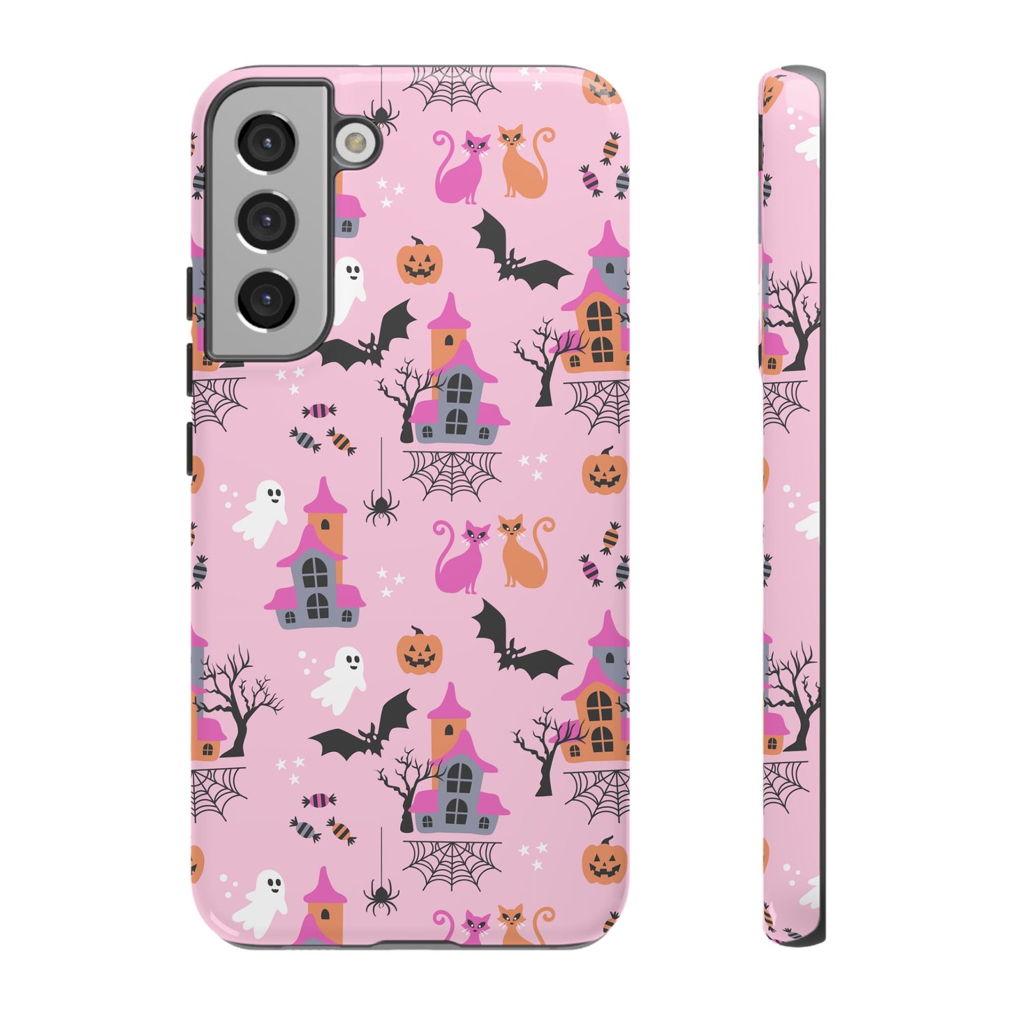 Pink Haunted House and Cats Halloween Phone Case – Tough Phone Case – Cute Spooky Design - iPhone 16 - Samsung Galaxy - Google Pixel