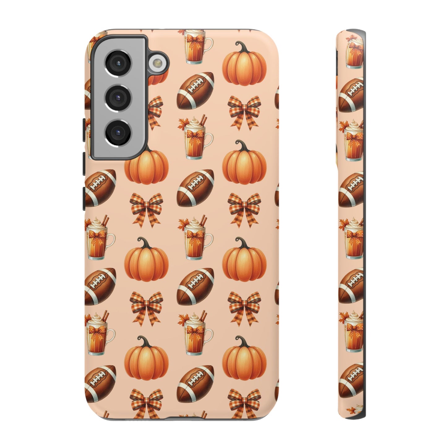 Pumpkins, Footballs, and Bows Fall Autumn Phone Case – Tough Phone Case – Cute Spooky Design - iPhone 16 - Samsung Galaxy - Google Pixel