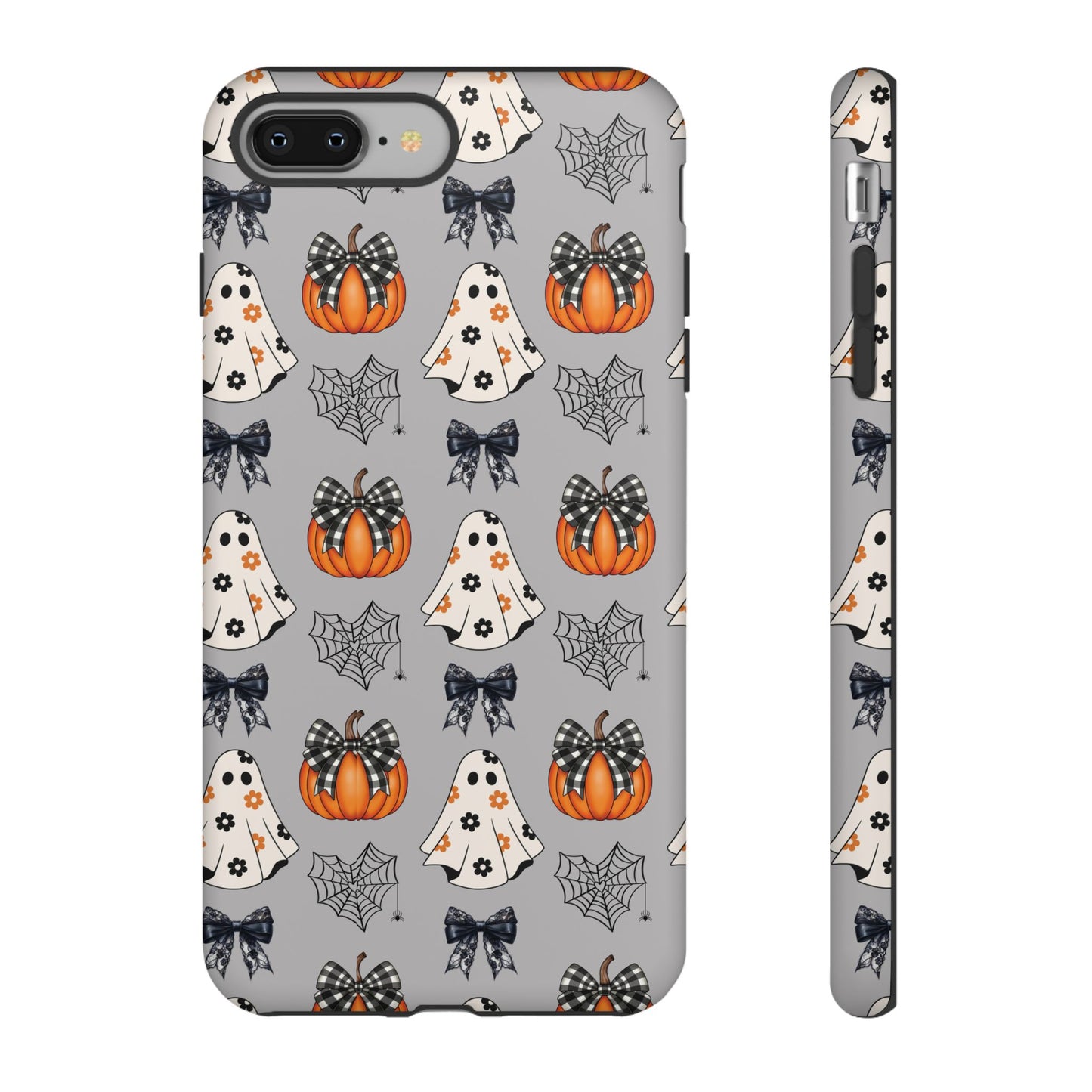 Halloween Ghosts and Pumpkins Gray Phone Case – Tough Phone Case – Cute Spooky Design - iPhone 16 - Samsung Galaxy - Google Pixel