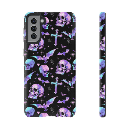 Pastel Skulls and Crosses Gothic Phone Case – Tough Phone Case – Cute Spooky Design - iPhone 16 - Samsung Galaxy - Google Pixel