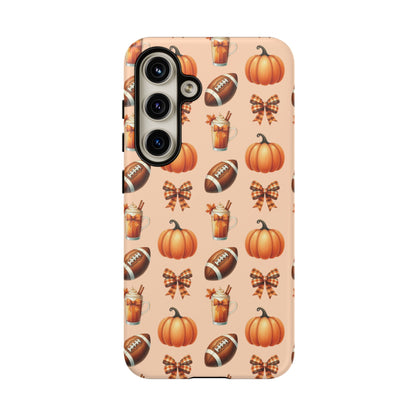 Pumpkins, Footballs, and Bows Fall Autumn Phone Case – Tough Phone Case – Cute Spooky Design - iPhone 16 - Samsung Galaxy - Google Pixel