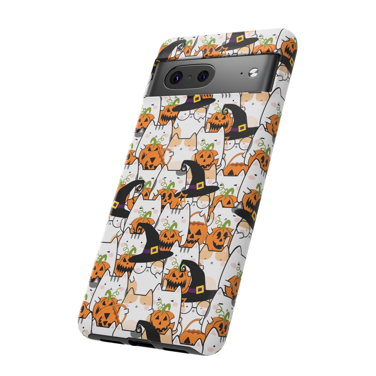 Halloween Cats and Pumpkins Phone Case – Tough Phone Case – Cute Spooky Design - iPhone 16 - Samsung Galaxy - Google Pixel