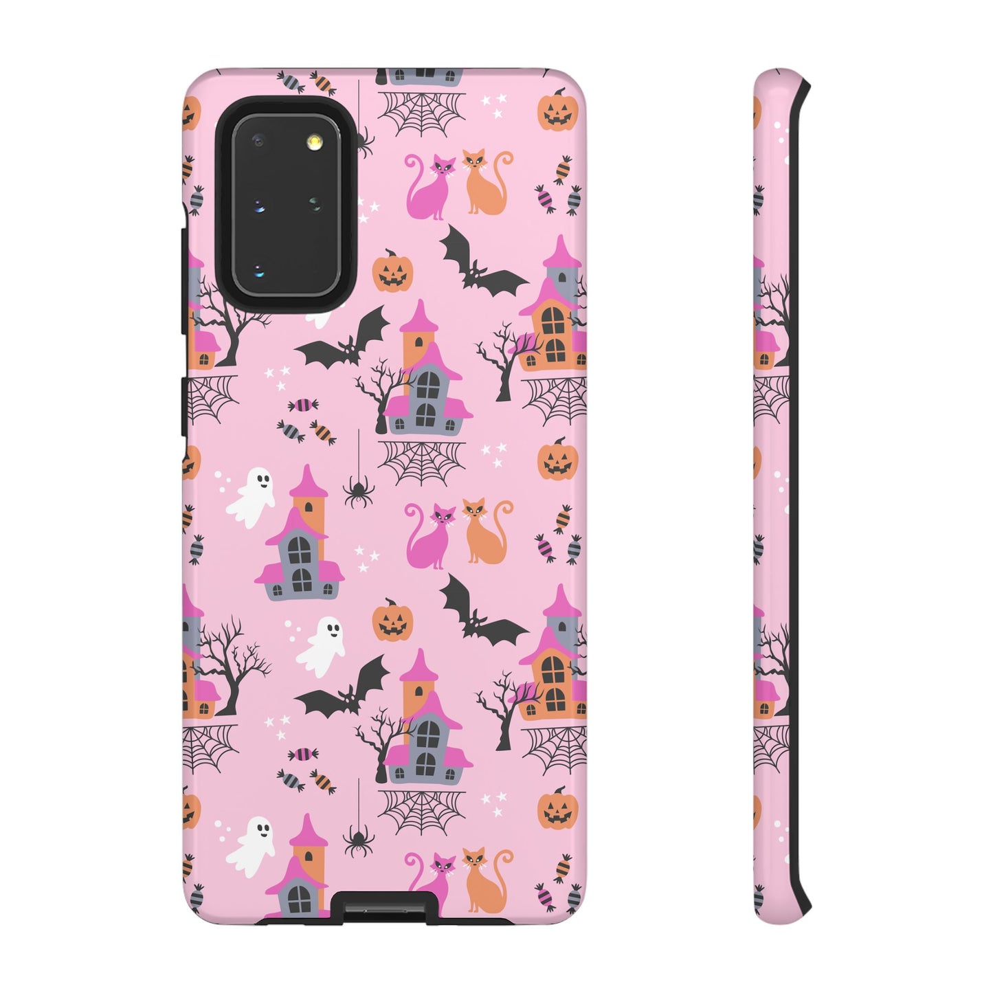 Pink Haunted House and Cats Halloween Phone Case – Tough Phone Case – Cute Spooky Design - iPhone 16 - Samsung Galaxy - Google Pixel