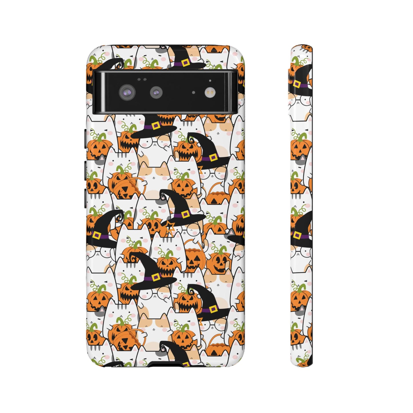 Halloween Cats and Pumpkins Phone Case – Tough Phone Case – Cute Spooky Design - iPhone 16 - Samsung Galaxy - Google Pixel