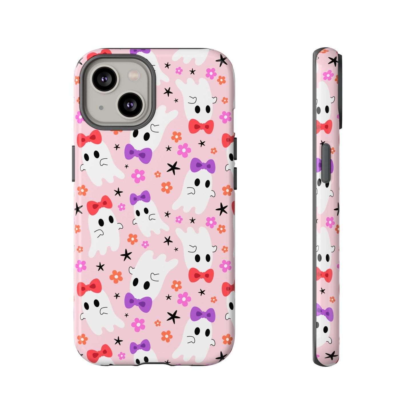 Cute Ghosts with Bows and Stars Halloween Phone Case – Tough Phone Case – Cute Spooky Design - iPhone 16 - Samsung Galaxy - Google Pixel