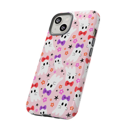 Cute Ghosts with Bows and Stars Halloween Phone Case – Tough Phone Case – Cute Spooky Design - iPhone 16 - Samsung Galaxy - Google Pixel