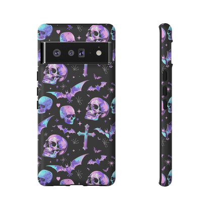 Pastel Skulls and Crosses Gothic Phone Case – Tough Phone Case – Cute Spooky Design - iPhone 16 - Samsung Galaxy - Google Pixel