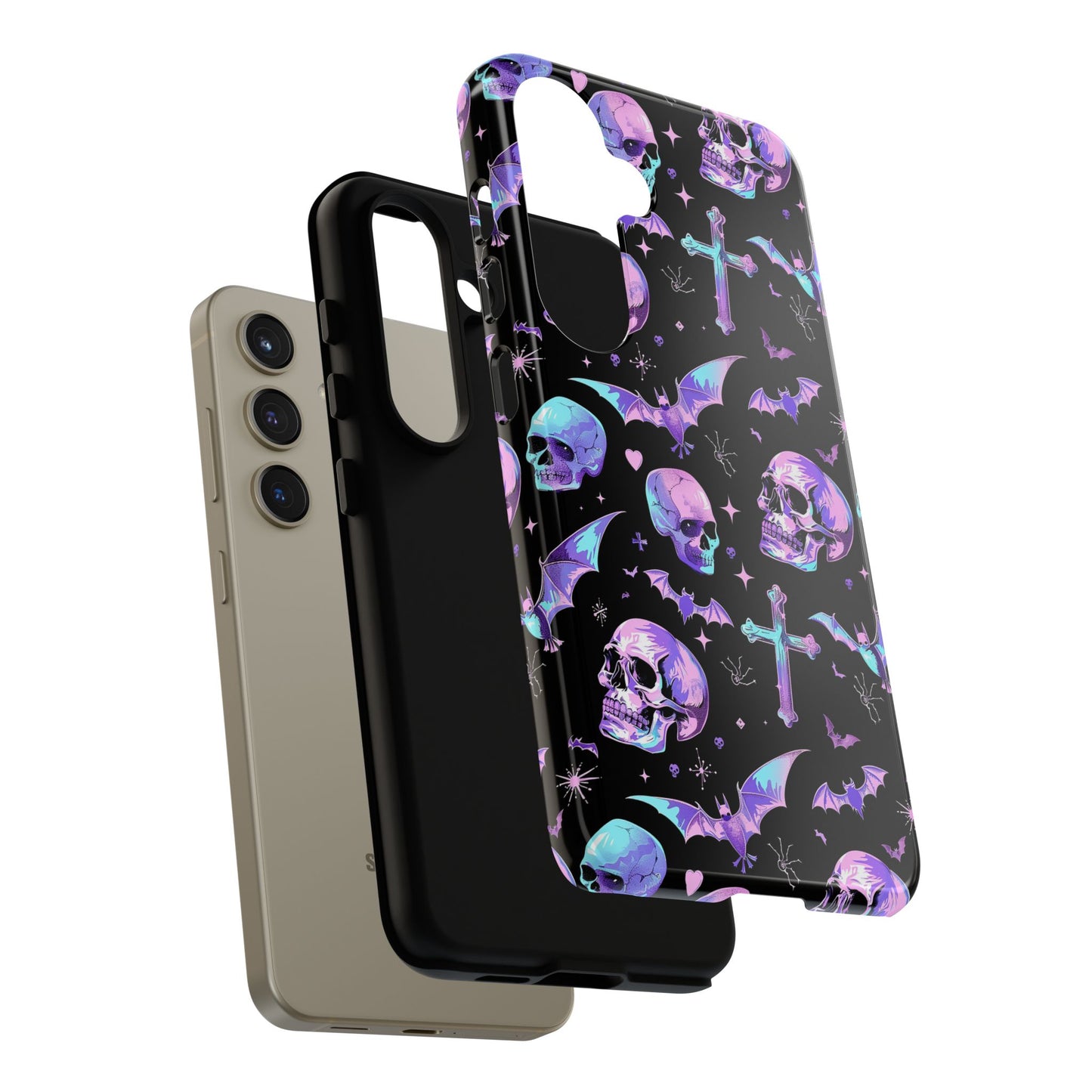 Pastel Skulls and Crosses Gothic Phone Case – Tough Phone Case – Cute Spooky Design - iPhone 16 - Samsung Galaxy - Google Pixel