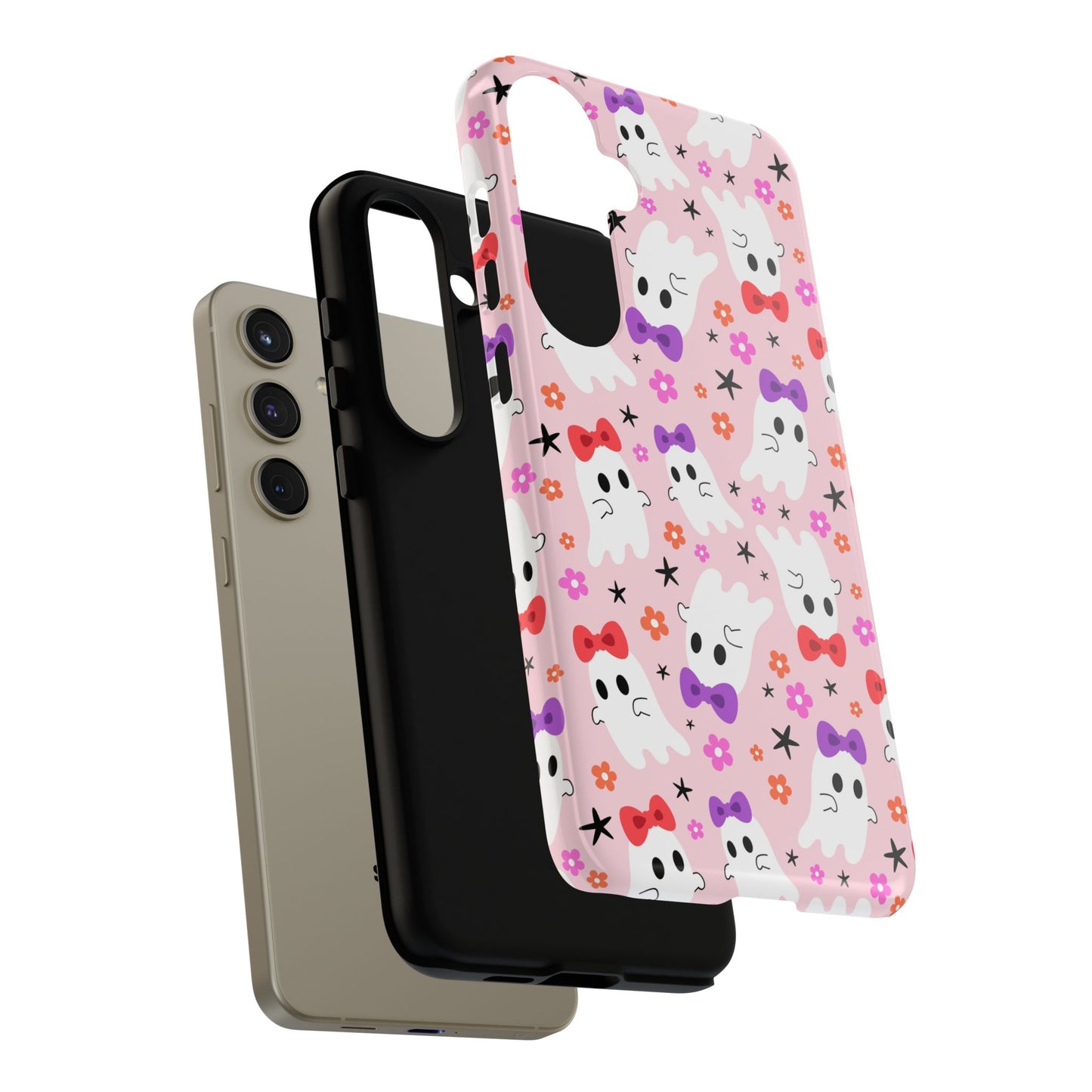 Cute Ghosts with Bows and Stars Halloween Phone Case – Tough Phone Case – Cute Spooky Design - iPhone 16 - Samsung Galaxy - Google Pixel