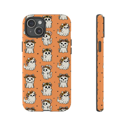 Ghost Cats and Pumpkins Halloween Phone Case – Tough Phone Case – Cute Spooky Design - iPhone 16 - Samsung Galaxy - Google Pixel