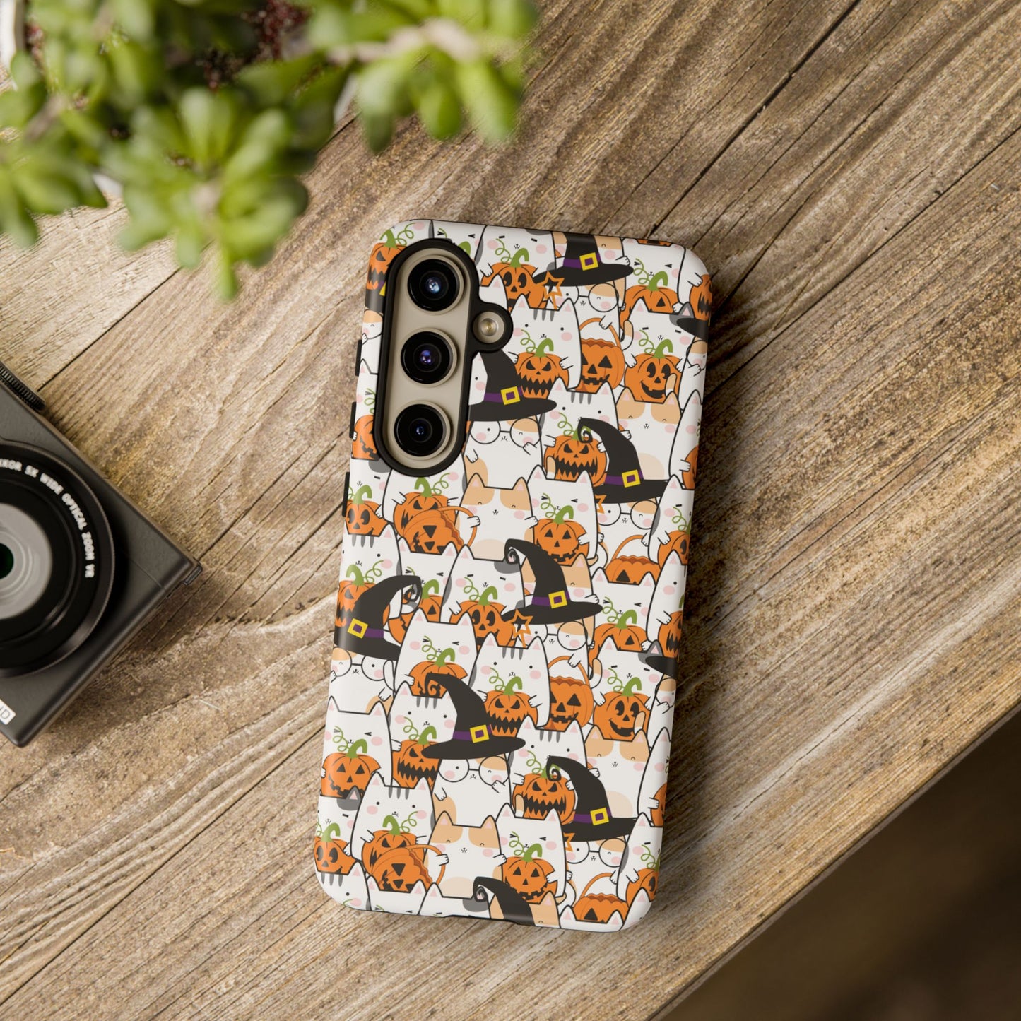 Halloween Cats and Pumpkins Phone Case – Tough Phone Case – Cute Spooky Design - iPhone 16 - Samsung Galaxy - Google Pixel