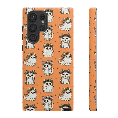 Ghost Cats and Pumpkins Halloween Phone Case – Tough Phone Case – Cute Spooky Design - iPhone 16 - Samsung Galaxy - Google Pixel