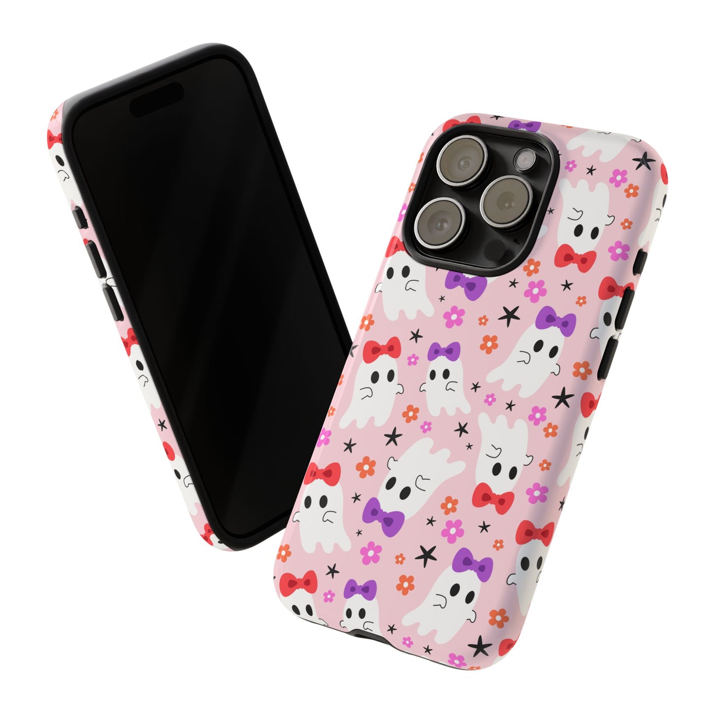 Cute Ghosts with Bows and Stars Halloween Phone Case – Tough Phone Case – Cute Spooky Design - iPhone 16 - Samsung Galaxy - Google Pixel