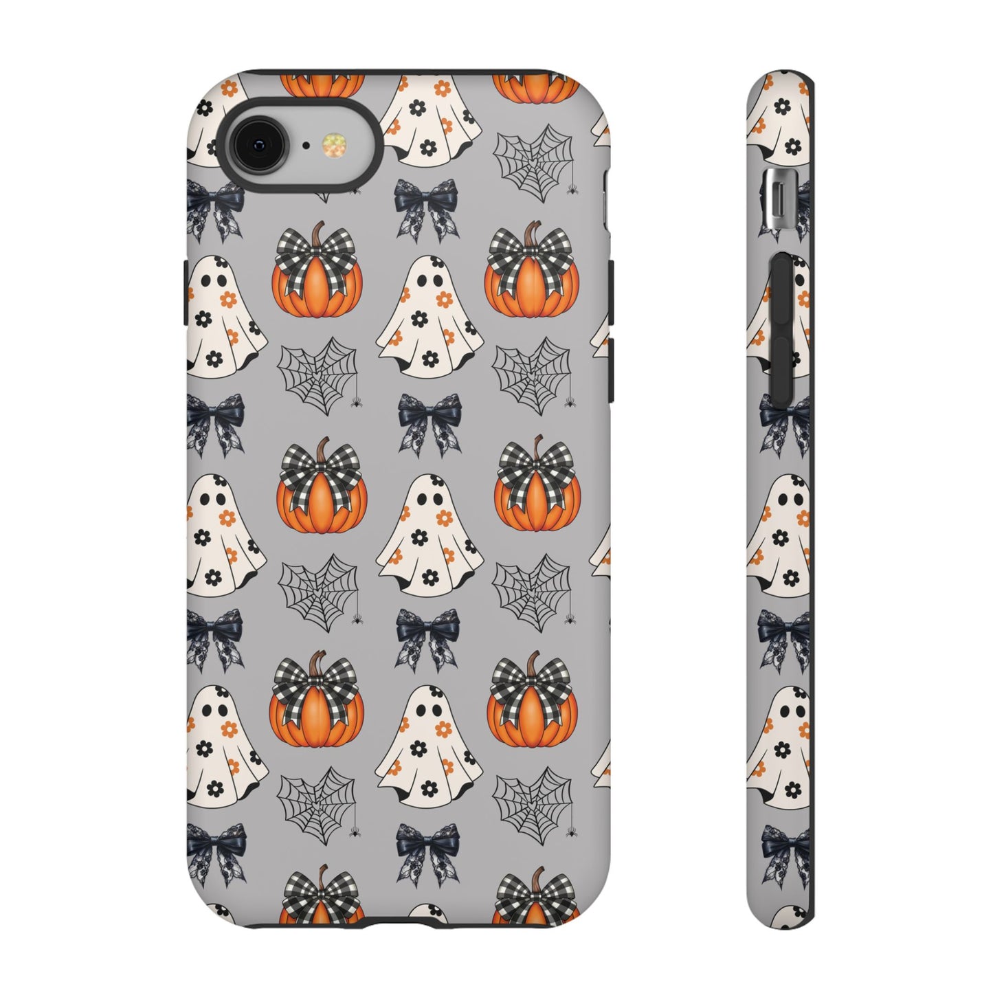 Halloween Ghosts and Pumpkins Gray Phone Case – Tough Phone Case – Cute Spooky Design - iPhone 16 - Samsung Galaxy - Google Pixel