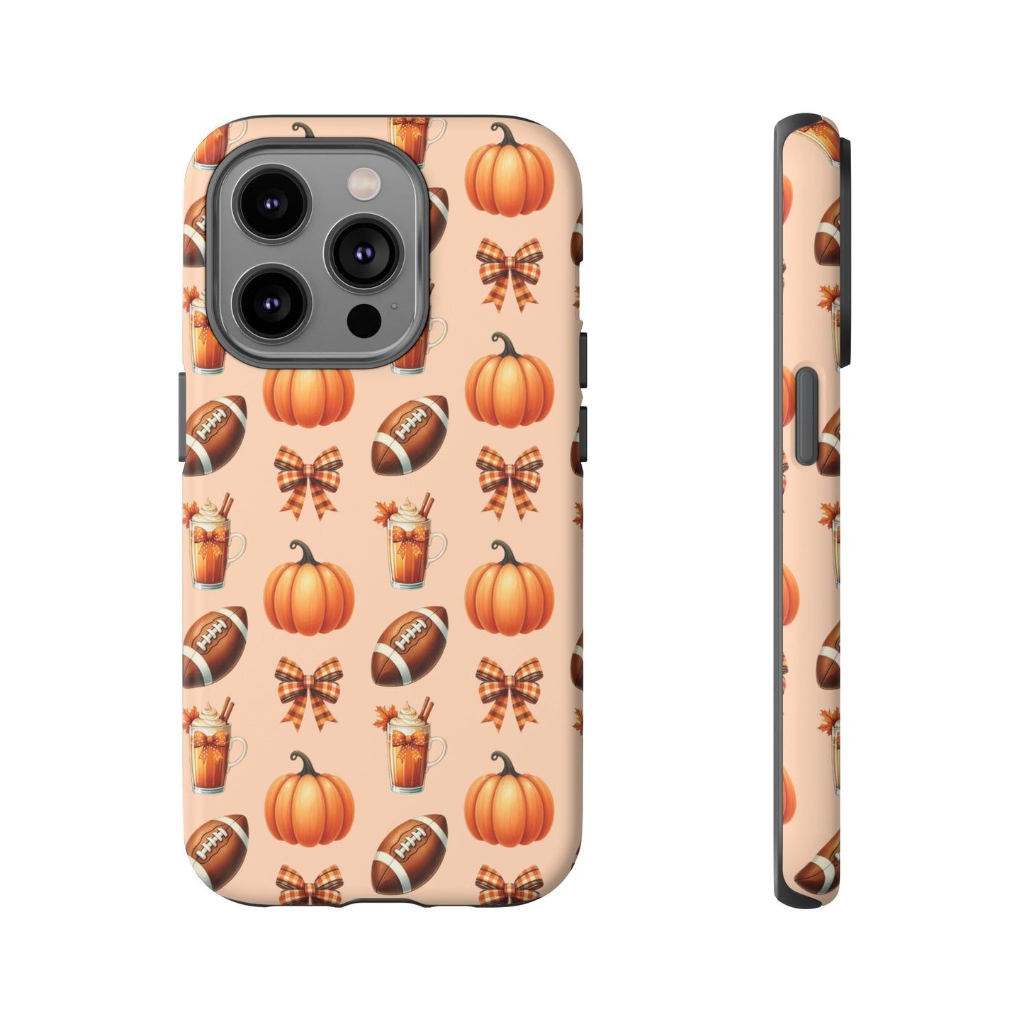 Pumpkins, Footballs, and Bows Fall Autumn Phone Case – Tough Phone Case – Cute Spooky Design - iPhone 16 - Samsung Galaxy - Google Pixel