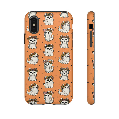 Ghost Cats and Pumpkins Halloween Phone Case – Tough Phone Case – Cute Spooky Design - iPhone 16 - Samsung Galaxy - Google Pixel